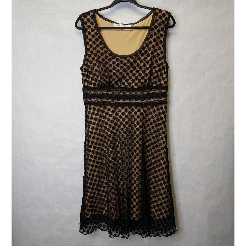 Max Studio Shift Dress L Black Lace Nude Lined Knee Length Y2K Whimsigoth Fairy